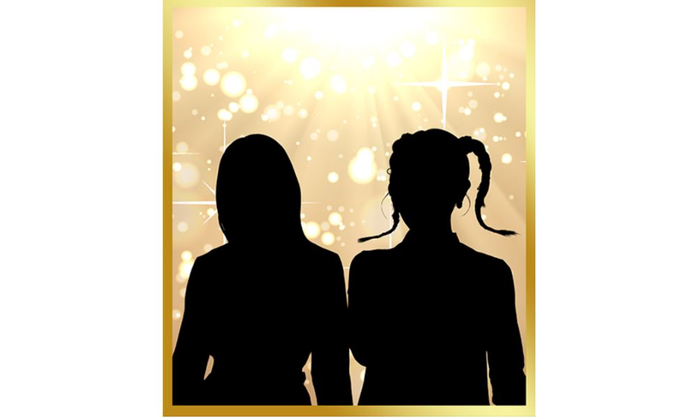 7月11日アニサマ2026シークレット出演者のシルエット（2人組・ツインテールとロングヘアの女性像）